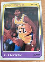 Front of 1988 Fleer Magic Johnson card with player image, card number, team and position