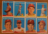 Fronts of all eight Topps 1958 Phillies cards