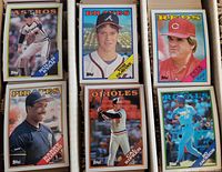 Six representative 1988 Topps cards featuring Nolan Ryan, Tom Glavine, Pete Rose, Barry Bonds, Cal Ripken Jr., Bo Jackson