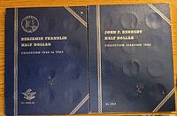 Front covers of both Whitman half-dollar folders showing titles and condition