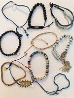 Overhead view showing all nine bracelets and their colour variety