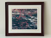 Full view of framed textured print showing artwork, matting, and frame