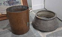 Stock pot and cauldron side by side showing overall forms