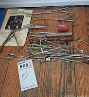 Overview of all instruments, nasal splint sheet, auction tag