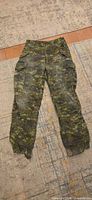 Full view of CADPAT combat pants laid flat showing pattern and pocket layout