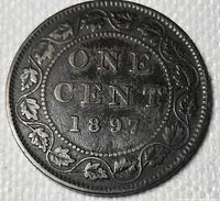 Reverse showing ONE CENT 1897 and maple leaf wreath
