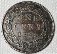 Reverse: ONE CENT 1899 with maple leaf wreath
