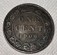 Reverse of 1906 Canada one-cent coin showing date and denomination