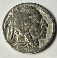 Obverse of 1935 Buffalo nickel showing Indian Head design and date