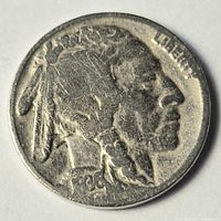 Obverse of 1936 Buffalo nickel showing Native American profile, date visible