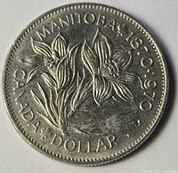 Reverse showing Manitoba crocus design and legends "MANITOBA 1870-1970 CANADA DOLLAR"