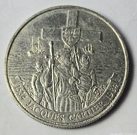 Reverse of coin showing Jacques Cartier design and date