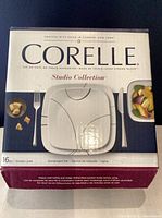 Front of Corelle Studio Collection Simple Lines box showing product image and branding
