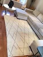 Rug in living room setting showing overall size and pattern