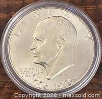 Obverse of 1776-1976 Eisenhower silver proof dollar in capsule