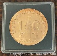 Obverse of bronze Canada 150 medallion in capsule