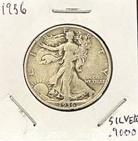 Full view of 1936 Walking Liberty half dollar in 2x2 holder