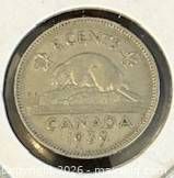 Reverse of 1939 Canada 5-cent coin showing beaver design