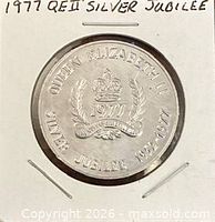 Obverse view of Queen Elizabeth II Silver Jubilee Ontario medallion in 2x2 flip