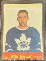 Front view of 1955-56 Parkhurst Willie Marshall rookie card in sleeve