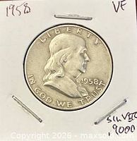 Obverse of 1958 Franklin Half Dollar in cardboard flip