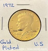 Obverse of 1972 gold plated Kennedy half dollar in 2×2 holder