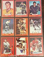 Fronts of nine 1973-74 O-Pee-Chee hockey cards