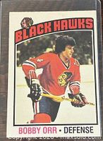 Front of 1976-77 O-Pee-Chee Bobby Orr card in sleeve