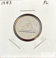 Obverse and year side of the 1983 5-cent coin in holder
