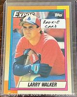 Front of 1990 Topps Larry Walker rookie card in sleeve