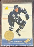 Front of 1995-96 Pinnacle Mats Sundin hockey card