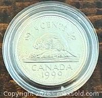 Encapsulated 1999 Canadian 5-cent silver proof coin showing beaver design and date