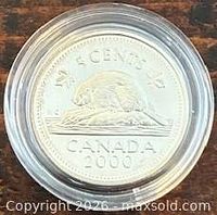 Reverse of 2000 Canada 5-cent silver proof coin in capsule