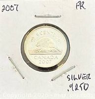 Reverse side showing beaver design, year 2007, denomination, silver proof finish
