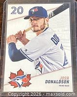 Front of Josh Donaldson Fire Safety card showing image, number 20, team logo