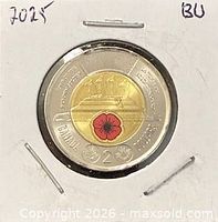 Reverse of coin displaying Tomb of the Unknown Soldier design with red poppy