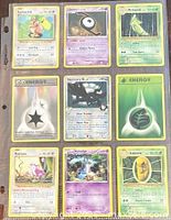All nine Pokémon cards displayed in plastic sleeve