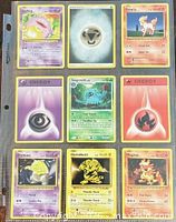 Fronts of all nine Pokémon cards in binder sleeve