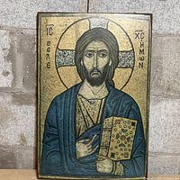 Front view of entire icon plaque showing image and condition