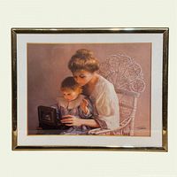 Front view of framed Tomao mother and child print in gold-tone frame