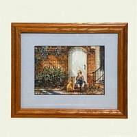 Full view of framed print with mat and wood frame