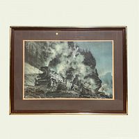 Full view of framed steam locomotive print