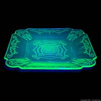 Plate under UV showing green fluorescence