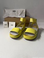 Front view of yellow UGG Lenox sandals on clear inserts