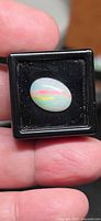 Opal in gem case showing size and oval cut