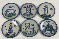 Front view of six illustrated M.A. Hadley 6" plates