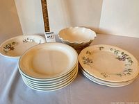 overall group of plates, bowls and platter