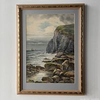 Full view of framed watercolour showing image, mat and frame