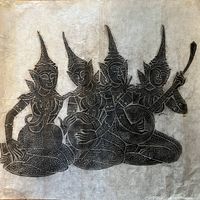 Full view of Thai temple rubbing showing four musicians