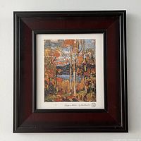 Front view of framed print showing artwork, mat and wood frame